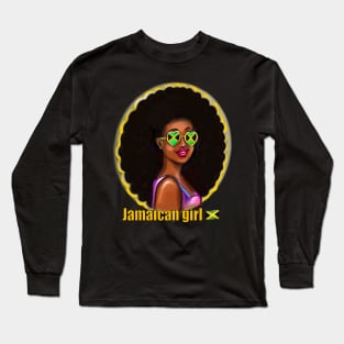 Jamaican girl I with Jamaica flag  colors colours shades big natural afro hair. The best Gifts for black women 2022 Jamaica Long Sleeve T-Shirt